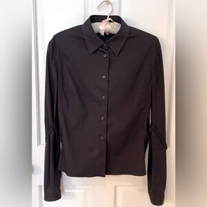 Prada black cotton blend button down shirt with adjustable arm bands. Size 44